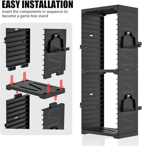 Game Storage Tower Up to 24 Games 4 Controllers 2 Headset Multifunctional Dual Layer Video Game Controller Storage Stand in Saudi Arabia