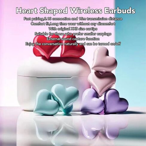 Bewinner Heart Shaped Cordless Earbud, Noise Canceling Headphones, Bluetooth 5.3 HiFi Stereo Earphones with Charging Case for Gym Office School (Rose) in Saudi Arabia