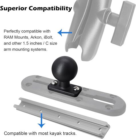 Aluminum 1.5" Track Ball Mount Base with Double T-Bolt for Kayak/Boating, 90 Degree Boat Track for Fishfinders/GPS Mount, Compatible with RAM, Arkon, iBolt 1.5 inches/C Size Double Socket Arm in Saudi Arabia