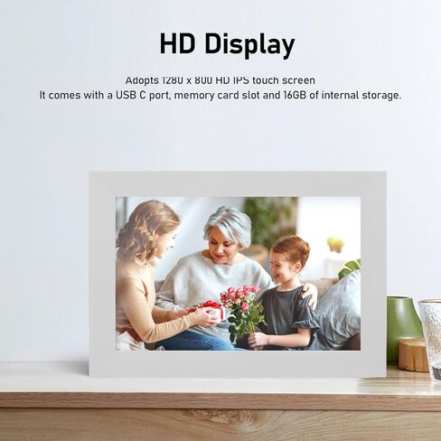 إطار صورة رقمي 10 بوصة، إطار صور رقمي عالي الدقة 1280x800، إطار صور ذكي للصور ومقاطع الفيديو مع ذاكرة 16 جيجابايت، تدوير تلقائي، مشاركة الصور عبر التطبيق (أبيض) in Kuwait