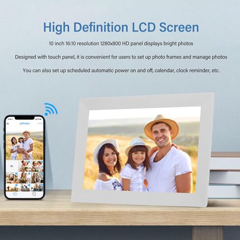 إطار صورة رقمي 10 بوصة، إطار صور رقمي عالي الدقة 1280x800، إطار صور ذكي للصور ومقاطع الفيديو مع ذاكرة 16 جيجابايت، تدوير تلقائي، مشاركة الصور عبر التطبيق (أبيض) in Kuwait