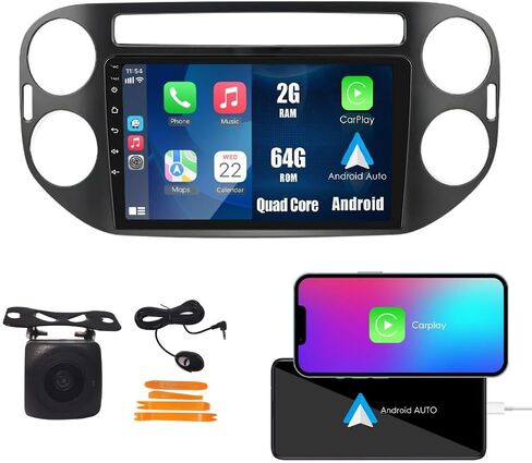 Car CarPlay Android Auto Navigation Stereo GPS Radio Reverse Camera Display 9 "IPS Touchscreen Headunit Tablet Pad Media Player for VW Tiguan 2010-2016، إذا كان ذلك ممكنًا، رباعي النواة 2G+64G أسود in Kuwait