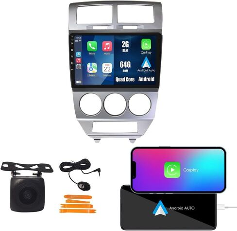 Car CarPlay Android Auto Navigation Stereo GPS Radio Reverse Camera Display 10 "IPS Touchscreen Headunit Tablet Pad Media Player for Dodge Caliber 2007-2009، إذا كان ذلك ممكنًا، رباعي النواة 2G+64G in Kuwait