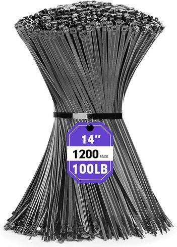 أربطة بسحاب، 1200 قطعة من أربطة الرمز البريدي من RAZCC مقاس 14 بوصة، أربطة أسلاك بلاستيكية شديدة التحمل مع قوة شد 100 رطل، أربطة عنق من النايلون الأسود ذاتية القفل للأماكن الداخلية والخارجية in Saudi Arabia