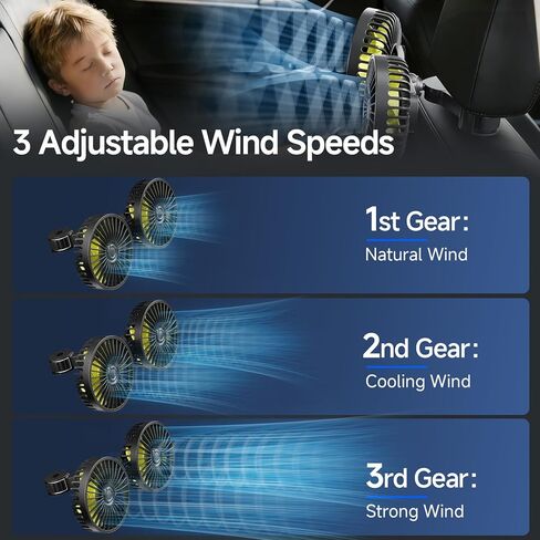 Dual Backseat Fan for Car Backseat, Car Headrest Fan for Backseat for Kids (No Battery) in Saudi Arabia