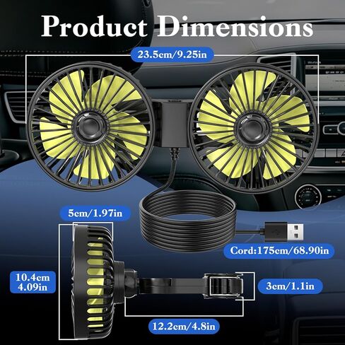 Dual Backseat Fan for Car Backseat, Car Headrest Fan for Backseat for Kids (No Battery) in Saudi Arabia