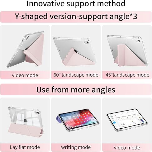 Y-Shaped Case for iPad (A16) 11th/10th Generation 11 Inch/10.9 Inch (2025/2022) with Pencil Holder, Shockproof Lightweight Cover Supports Multi-Angle Stand, Pink in Saudi Arabia