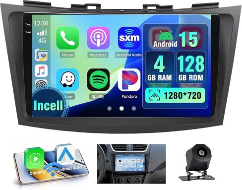[4+128G] Android 15 Radio for Suzuki Swift 2011 2012 2013 2014 2015 2016 2017, 9" Incell Full Touchscreen Stereo Wireless CarPlay/Android Auto Bluetooth GPS Navi 5G WiFi FM/RDS + AHD Backup Camera in Saudi Arabia