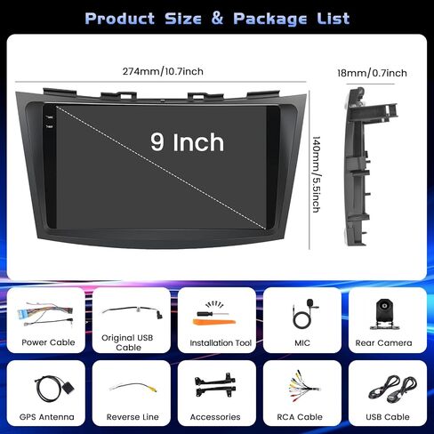 [4+128G] Android 15 Radio for Suzuki Swift 2011 2012 2013 2014 2015 2016 2017, 9" Incell Full Touchscreen Stereo Wireless CarPlay/Android Auto Bluetooth GPS Navi 5G WiFi FM/RDS + AHD Backup Camera in Saudi Arabia