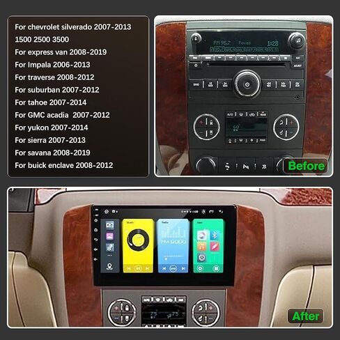 [4+64G] Android 13 Car Stereo with Wireless Apple Carplay & Android Auto for Chevy Silverado 2007-2013 GMC Sierra Yukon 10.1" Touchscreen Radio Upgrade with AHD Camera,GPS,SWC,WiFi,FM,Bluetooth in Kuwait