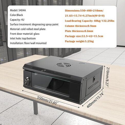 4U Wall Mount Server Rack, Network Server Cabinet Enclosure with Lockable Glass Door for for Offices & Data Centers, Max Load 110lbs(4U Server Cabinet) in Kuwait