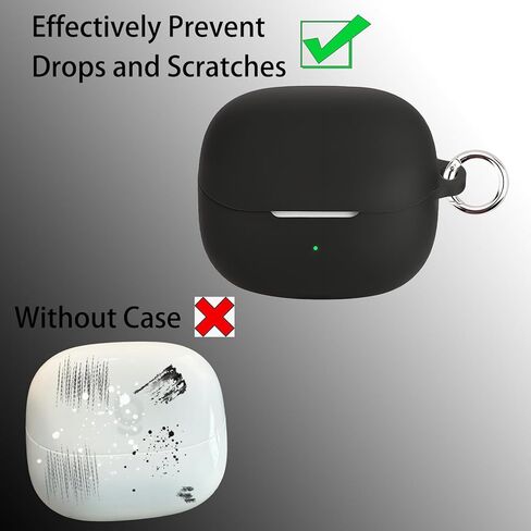 Case Compatible with Baseus Bass BP1 Pro Earbuds, Soft Silicone Case Cover with Cleaner Kit Shockproof Protective Cover with Carabiner Accessories Keychain (Black) in Saudi Arabia