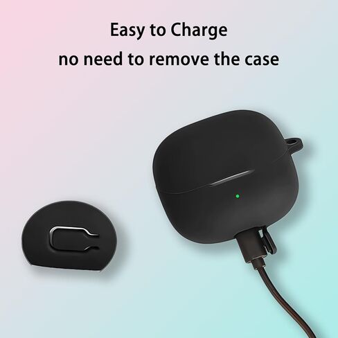 Case Compatible with Baseus Bass BP1 Pro Earbuds, Soft Silicone Case Cover with Cleaner Kit Shockproof Protective Cover with Carabiner Accessories Keychain (Black) in Saudi Arabia
