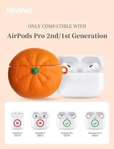 حافظة لطيفة لـ AirPods Pro/Pro 2 Generation، حافظة واقية ثلاثية الأبعاد من السيليكون البرتقالي على شكل فاكهة للنساء والفتيات والأطفال والمراهقين (برتقالي، AirPods Pro/Pro 2) in Kuwait