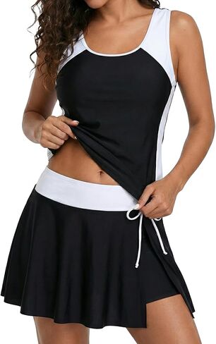 Firpearl Women's Tankini Swimsuits Tummy Control Two Piece Bathing Suits Modest Swim Tank Top with Skirt Bottom 2026 in Saudi Arabia