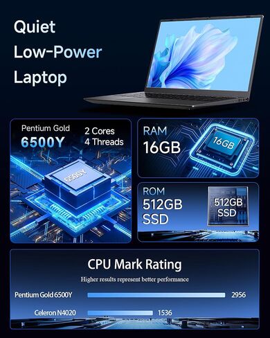 14 Inch Laptop 16GB RAM 512GB SSD, Laptop Computers with Pentium 6500Y CPU Up to 3.4GHz, FHD Screen, USB 3.2, Type-C, TF Card Slot, Portable Computer for Business and Student in Kuwait