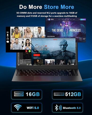 14 Inch Laptop 16GB RAM 512GB SSD, Laptop Computers with Pentium 6500Y CPU Up to 3.4GHz, FHD Screen, USB 3.2, Type-C, TF Card Slot, Portable Computer for Business and Student in Kuwait