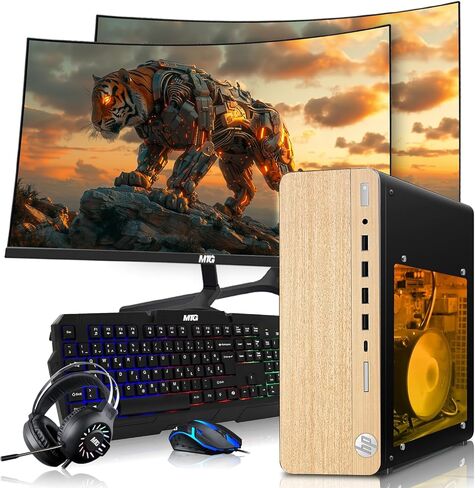 كمبيوتر مكتبي HP Full Light Gaming PC - AMD Pro A10-9700، رسومات GT 1030، ذاكرة الوصول العشوائي 8 جيجابايت، 1 تيرابايت SSD، شاشة منحنية 27 بوصة، لوحة مفاتيح RGB مع مساعد AI، ماوس، واي فاي، سماعة رأس RGB، Windows 11 (متجدد) in Kuwait
