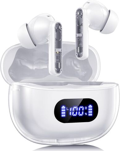 Wireless Earbuds, Bluetooth Earbud & in-Ear Headphones Deep Bass Clear Call, IPX7 Waterproof Ear Buds Wireless Earphones, 30Hrs Playtime Compatible with Samsung TV Phone Android White in Saudi Arabia