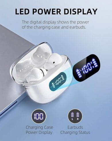 Wireless Earbuds, Bluetooth Earbud & in-Ear Headphones Deep Bass Clear Call, IPX7 Waterproof Ear Buds Wireless Earphones, 30Hrs Playtime Compatible with Samsung TV Phone Android White in Saudi Arabia