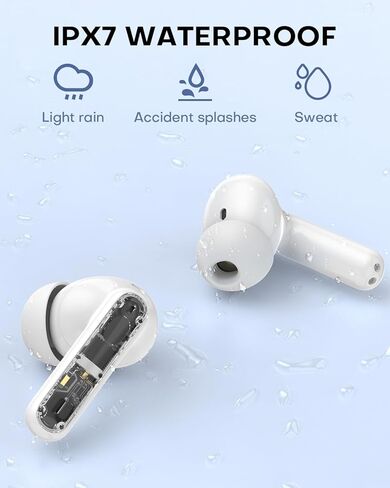 Wireless Earbuds, Bluetooth Earbud & in-Ear Headphones Deep Bass Clear Call, IPX7 Waterproof Ear Buds Wireless Earphones, 30Hrs Playtime Compatible with Samsung TV Phone Android White in Saudi Arabia