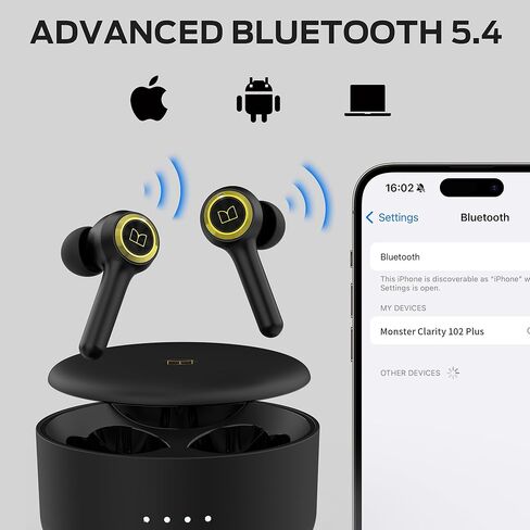Monster Clarity 102 Plus Wireless Earbuds, Bluetooth Headphones with HiFi Stereo, 4 ENC Mic for Crystal Clear Call, 30H Playtime, Type-C Charging, IPX6 Waterproof in-Ear Ear Buds for Sports (Gold) in Kuwait