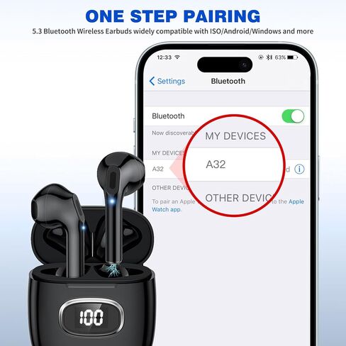Wireless Earbuds for Samsung S25 Ultra S24 S23 Fe S22 Plus, 5.3 Bluetooth Headphone Cordless Ear Bud with Mic Stereo Earphone for iPhone 17 Air 16 15 Pro Max 14 Plus 13/Galaxy S21 Fold Flip/Pixel 10 9 in Saudi Arabia