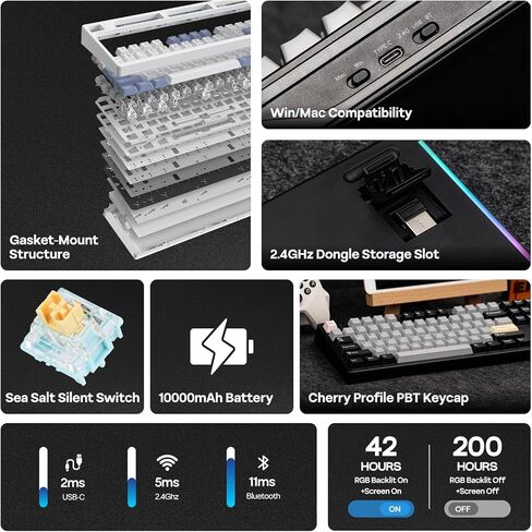 EPOMAKER TH108 PRO لوحة مفاتيح ميكانيكية كاملة الحجم مع شاشة ومقبض + ماوس ألعاب لاسلكي من Click Lite in Kuwait