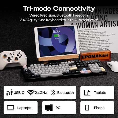 EPOMAKER TH108 PRO لوحة مفاتيح ميكانيكية كاملة الحجم مع شاشة ومقبض + ماوس ألعاب لاسلكي من Click Lite in Kuwait