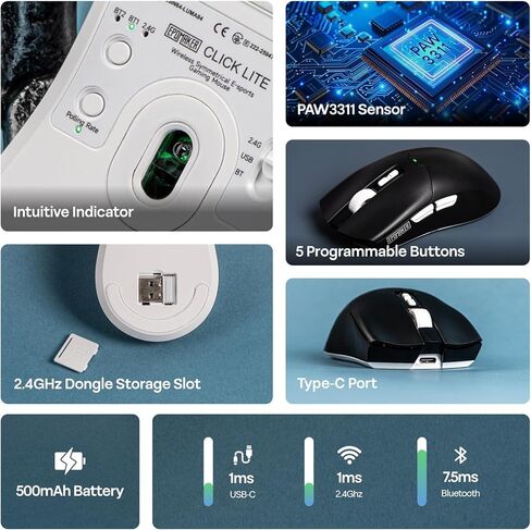 EPOMAKER TH108 PRO لوحة مفاتيح ميكانيكية كاملة الحجم مع شاشة ومقبض + ماوس ألعاب لاسلكي من Click Lite in Kuwait