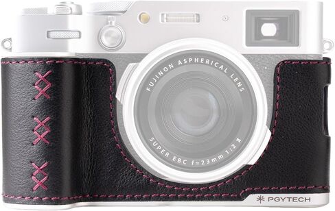 PGYTECH نصف حافظة كاميرا من الجلد الطبيعي لهاتف FUJIFILM X100 VI، واقي جلدي على الطراز القديم مع مقبض مدمج، قاعدة من سبائك الألومنيوم وفتحة لبطاقة SD (أسود منتصف الليل) in Saudi Arabia