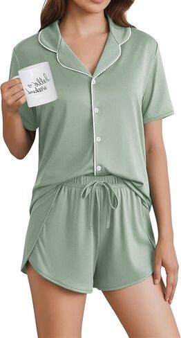 Ekouaer Pajamas for Women Set Button Up Sleepwear 2 Piece Pjs Lounge Set Short Sleeve Nightwear in Saudi Arabia