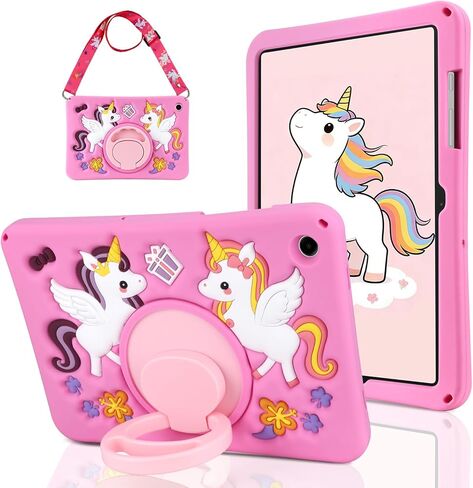 WESADN for Samsung Galaxy Tab A9 Plus Case for Girls Kids Cute Cartoon Rainbow Unicorn Soft Silicone for Samsung A9+ Plus Tablet Case with Strap Rotating Stand Handle Tab A9+ 11 Inch Cover,Pink in Saudi Arabia