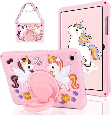 WESADN for Samsung Galaxy Tab A9 Plus Case for Girls Kids Cute Cartoon Rainbow Unicorn Soft Silicone for Samsung A9+ Plus Tablet Case with Strap Rotating Stand Handle Tab A9+ 11 Inch Cover,Pink in Saudi Arabia