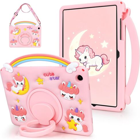 WESADN for Samsung Galaxy Tab A9 Plus Case for Girls Kids Cute Cartoon Rainbow Unicorn Soft Silicone for Samsung A9+ Plus Tablet Case with Strap Rotating Stand Handle Tab A9+ 11 Inch Cover,Pink in Saudi Arabia