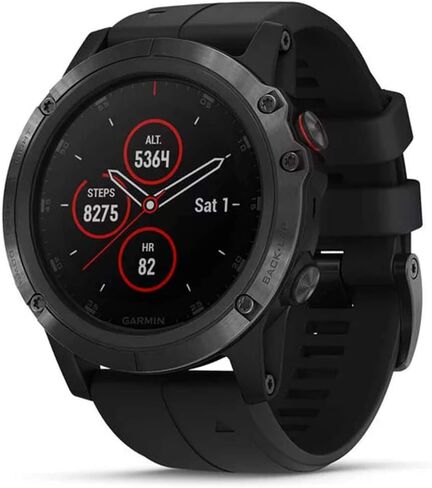 ساعة ذكية Garmin fenix 5X Plus، Ultimate Multisport GPS Smartwatch، تتميز بخرائط Topo ملونة وPulse Ox، ومراقبة معدل ضربات القلب، والموسيقى والدفع بدون تلامس، أسود مع حزام أسود in Saudi Arabia