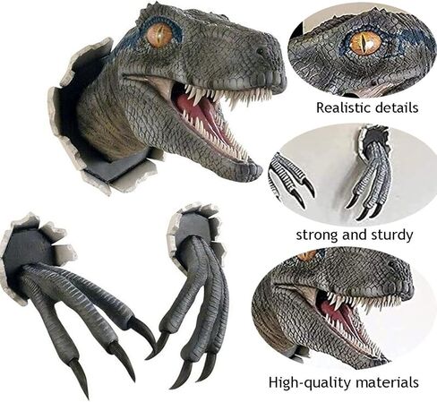 3D Dinosaur Wall Art Sculpture Dinosaur Head Wall Mount Wall-Mounted Resin Dinosaur Statue Dinosaur Home Bedroom Accessories (Blue) in Saudi Arabia