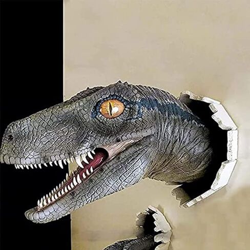 3D Dinosaur Wall Art Sculpture Dinosaur Head Wall Mount Wall-Mounted Resin Dinosaur Statue Dinosaur Home Bedroom Accessories (Blue) in Saudi Arabia