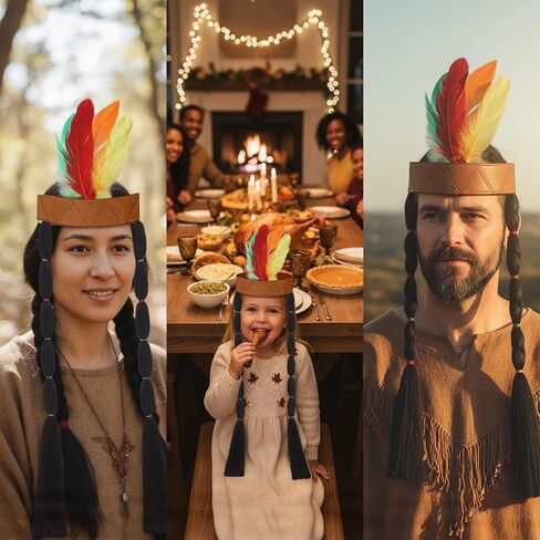 JenPen Feather Headdress for Thanksgiving Indian Headband with Wig Native Chief American for Adults Indian Costume Party in Saudi Arabia