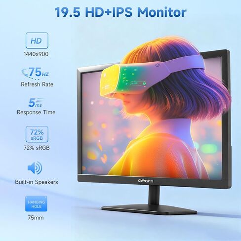 شاشة OkVrxyztnl19.5 HD 1440x900 للكمبيوتر الشخصي، معدل تحديث 75 هرتز، 5 مللي ثانية، مكبر صوت مدمج، HDMI x1، تركيب VGAx1 مناسب لأجهزة الكمبيوتر المحمولة وأجهزة الكمبيوتر المكتبية وأجهزة الكمبيوتر المكتبية in Kuwait