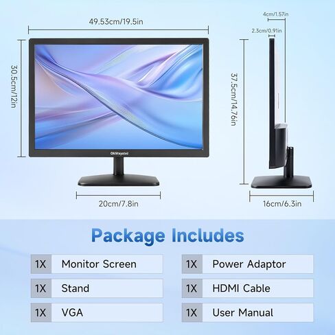 شاشة OkVrxyztnl19.5 HD 1440x900 للكمبيوتر الشخصي، معدل تحديث 75 هرتز، 5 مللي ثانية، مكبر صوت مدمج، HDMI x1، تركيب VGAx1 مناسب لأجهزة الكمبيوتر المحمولة وأجهزة الكمبيوتر المكتبية وأجهزة الكمبيوتر المكتبية in Kuwait