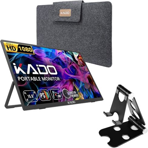 شاشة Kado المحمولة مقاس 15.6 بوصة FHD 1080p من الألومنيوم قابلة للطي، شاشة ألعاب USB-C HDMI، شاشة IPS رفيعة للغاية ومكبرات صوت مدمجة، شاشة خارجية لأجهزة الكمبيوتر المحمول والهاتف Mac Xbox PS4/PS5 Switch in Saudi Arabia