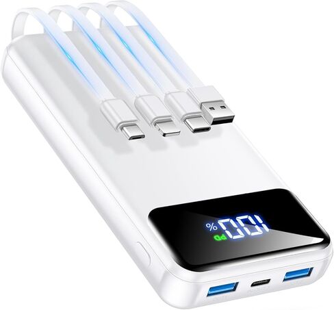 Portable Charger Power Bank 50000mAh Battery Pack, 22.5W Fast Charging PowerBank with Built in Cables,Travel Essential USB-C Portable Phone Charger for iPhone Samsung Pixel Android iPad-White in Kuwait