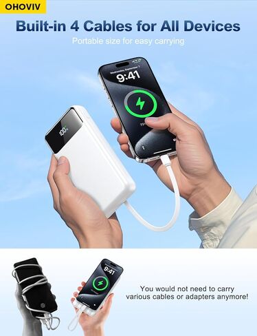 Portable Charger Power Bank 50000mAh Battery Pack, 22.5W Fast Charging PowerBank with Built in Cables,Travel Essential USB-C Portable Phone Charger for iPhone Samsung Pixel Android iPad-White in Kuwait