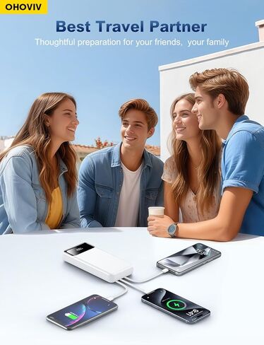 Portable Charger Power Bank 50000mAh Battery Pack, 22.5W Fast Charging PowerBank with Built in Cables,Travel Essential USB-C Portable Phone Charger for iPhone Samsung Pixel Android iPad-White in Kuwait