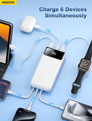 Portable Charger Power Bank 50000mAh Battery Pack, 22.5W Fast Charging PowerBank with Built in Cables,Travel Essential USB-C Portable Phone Charger for iPhone Samsung Pixel Android iPad-White in Kuwait