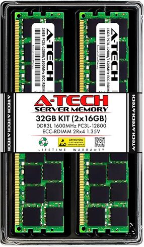 مجموعة A-Tech بسعة 32 جيجابايت (2 × 16 جيجابايت) من ذاكرة الوصول العشوائي لـ Dell Precision R5500، T3610، T5610 | ترقية ذاكرة الخادم المسجل DDR3 1600 ميجا هرتز PC3L-12800 ECC RDIMM 2Rx4 1.35V in Kuwait