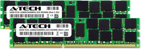 مجموعة A-Tech بسعة 32 جيجابايت (2 × 16 جيجابايت) من ذاكرة الوصول العشوائي لـ Dell Precision R5500، T3610، T5610 | ترقية ذاكرة الخادم المسجل DDR3 1600 ميجا هرتز PC3L-12800 ECC RDIMM 2Rx4 1.35V in Kuwait