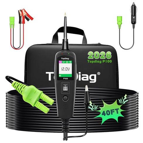 Topdiag P100 مجموعة مسبار دائرة الطاقة أداة اختبار كهربائية AC DC جهاز اختبار الجهد الكهربي أداة تشخيص السيارة لجميع السيارات جهاز اختبار دائرة السيارات كابل 40 قدم 12 فولت 24 فولت جهاز اختبار الدائرة الكهربائية لقارب الشاحنة in Kuwait