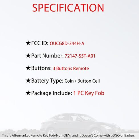 استبدال جهاز التحكم عن بعد MechanMagic Key Fob يناسب 2002-2005 Honda Civic (Sl Trim فقط) / 2004-2011 Honda Element / 2002-2004 Honda CRV مفتاح التحكم عن بعد للدخول بدون مفتاح OUCG8D-344H-A 72147-S5T-A01 in Kuwait